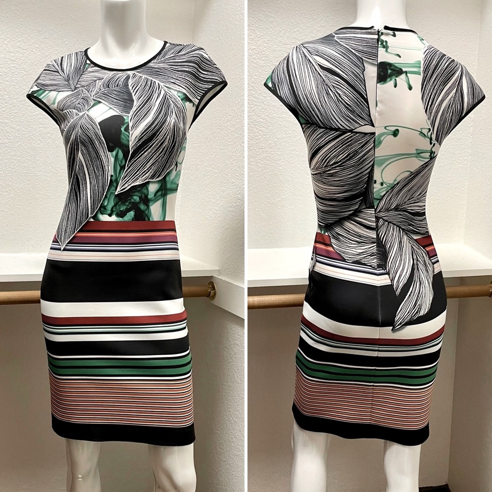Clover Canyon 🏝️ Jade Storm Crew Neck Stretchy Neoprene Sheath Dress Sz S